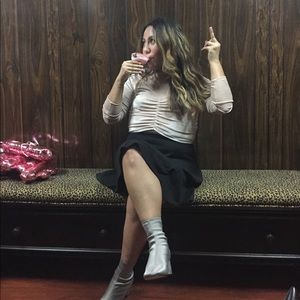 H&M Velvet Crop Pink Long Sleeve Blouse